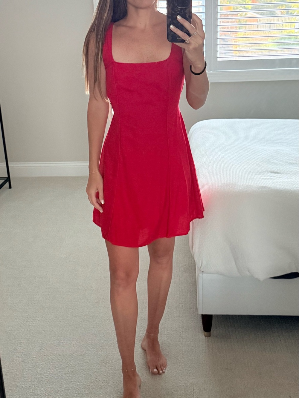 *NWT* Japna Red Square Neck A-Line Mini Dress